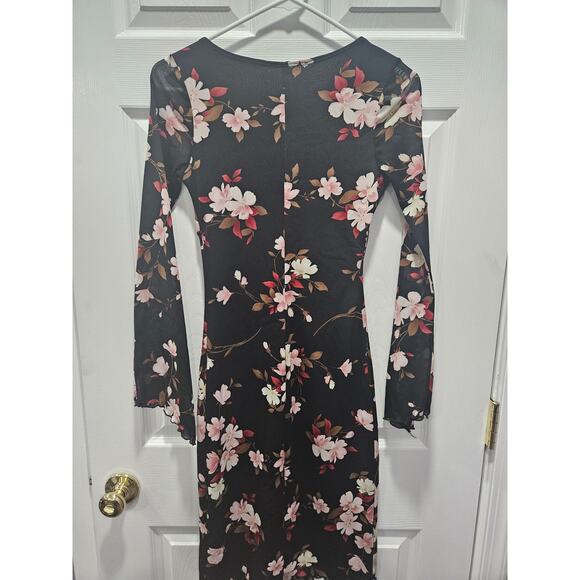 Black Floral Sheer Babydoll Whimsygoth Y2K Mini Dress S Fairy Goth Asian Romance - Picture 3 of 5